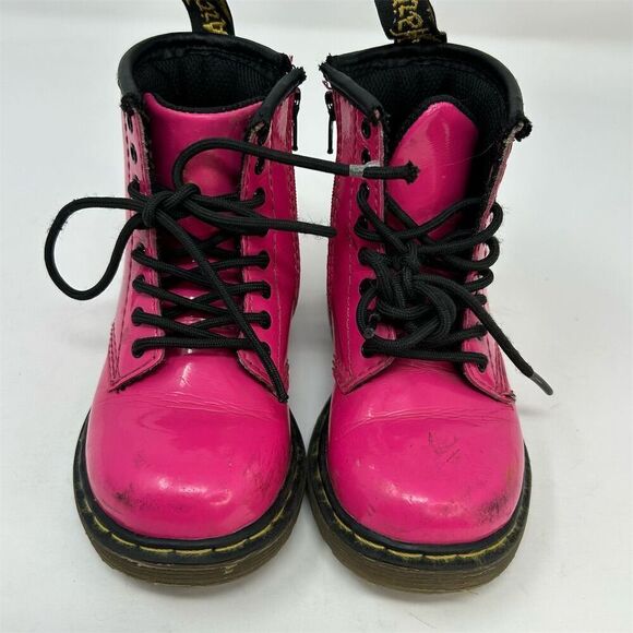 Dr. Martens Brooklee Kids Toddler Lace Up Boots Hot Pink Patent Leather Size 7 - Picture 5 of 12